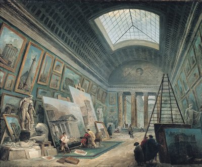 1800年以前の古代ローマ美術の美術館ギャラリー 作： Hubert Robert